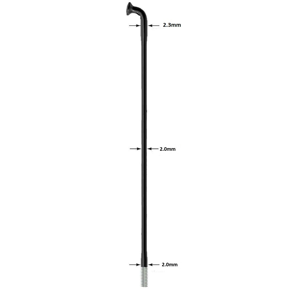 Sapim Strong Black 2.0mm to 2.3mm at the shoulder