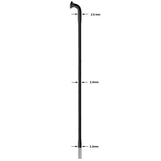 Sapim E Strong Black spokes 12 guage 2.6mm at the shoulder 13g/2.3mm at the nipple