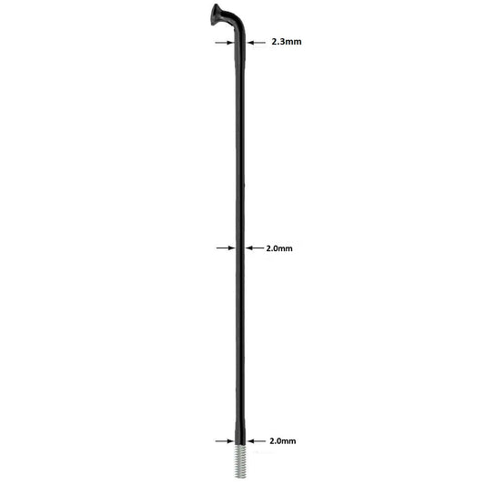 Sapim Strong Black 2.0mm to 2.3mm at the shoulder