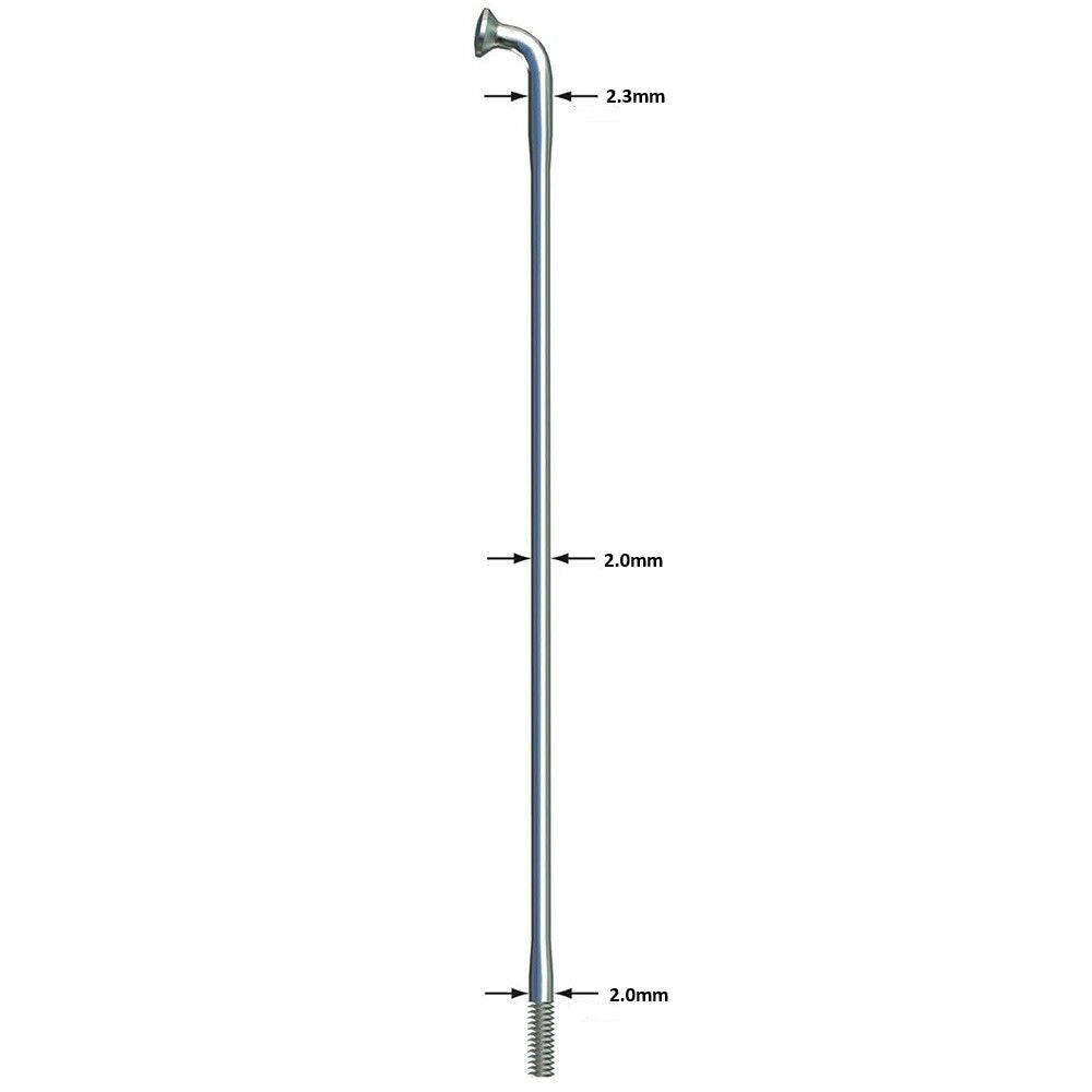 Sapim Strong Silver 2.0mm to 2.3mm at the shoulder