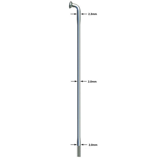 Sapim Strong Silver 2.0mm to 2.3mm at the shoulder